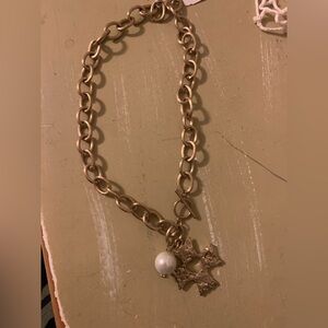 Elegant Gold Necklace with Pearl and cross Pendant